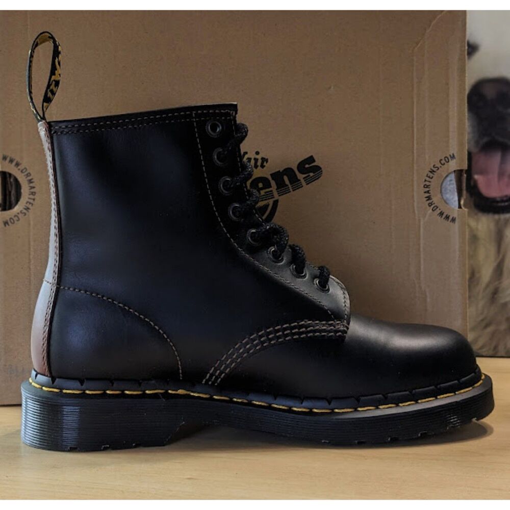 Dr. Martens 1460 Black + Brown Abruzzo WP Leather Lace Up Combat Boots UK 6 NIB - Picture 9 of 14